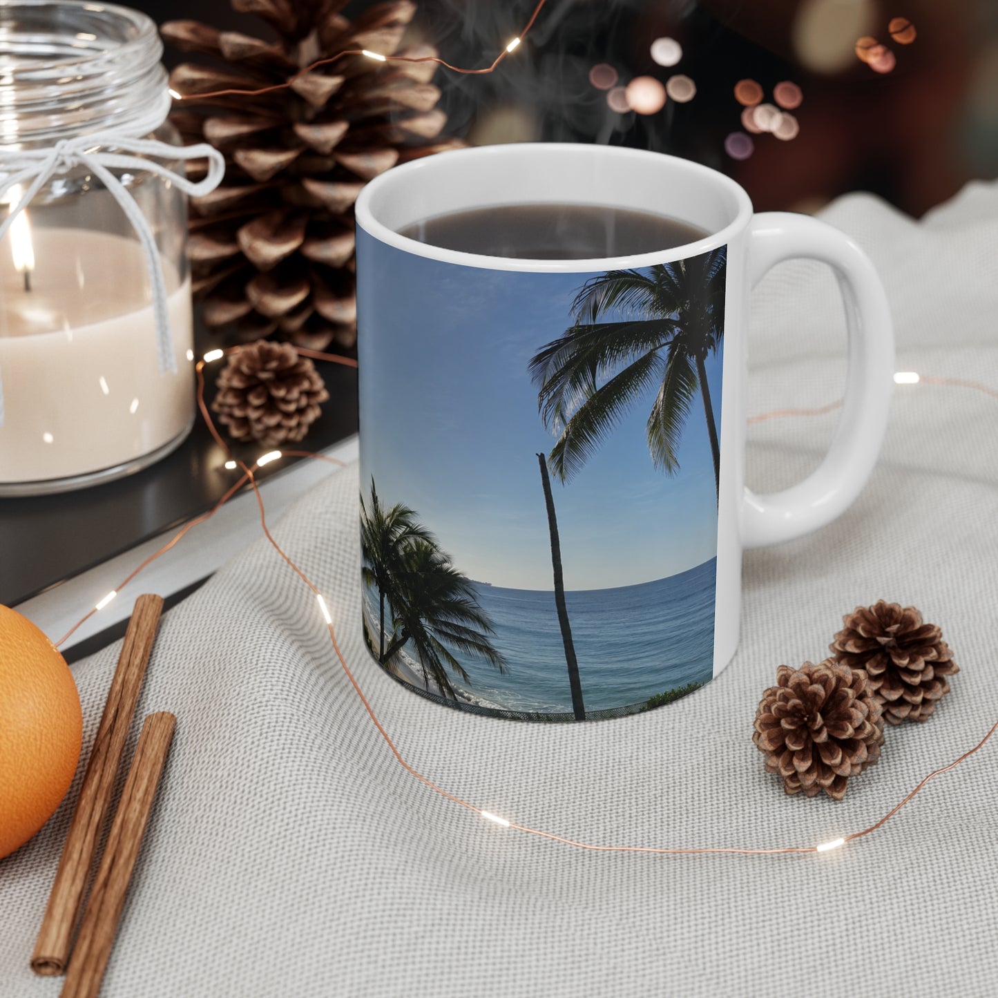Barbados Tropical Sunrise Coffee Mug — Beach Palm Tree Scenic Ceramic Mug (11oz & 15oz)