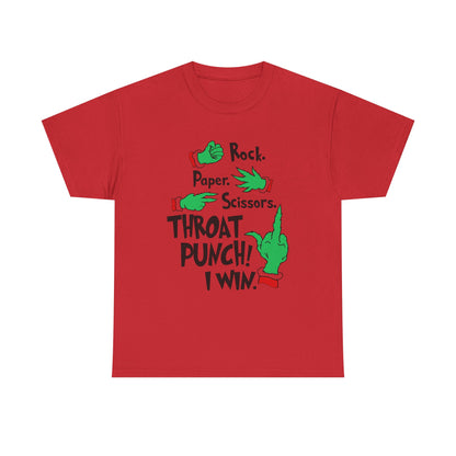 Funny Holiday Tee — "Rock. Paper. Scissors. Throat Punch! I Win" Graphic T-Shirt