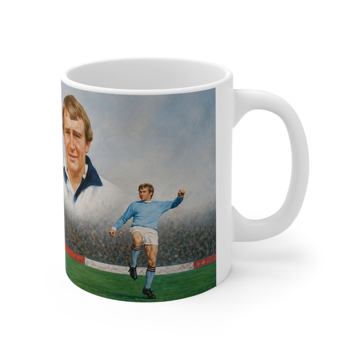 Mercer, Allison, Bell, Lee and Summerbee Manchester City Soccer Legends Ceramic Mug — Vintage Football Players 11oz/15oz