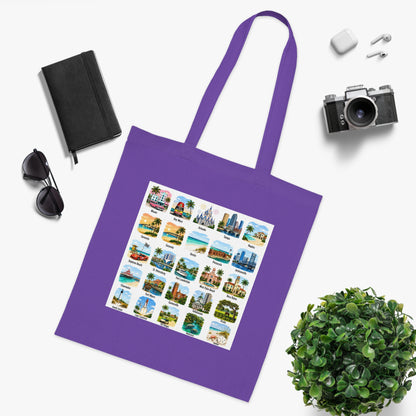 Florida City Landmarks Collage Cotton Tote – Vintage Travel Postcard Design