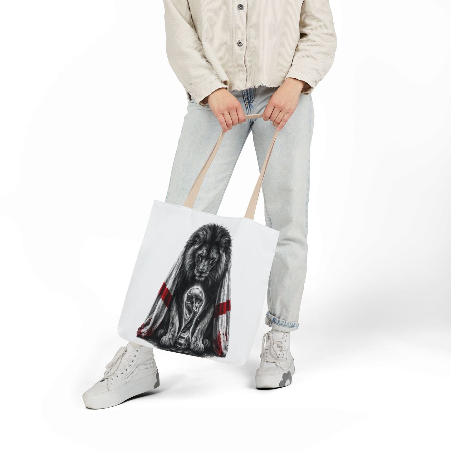 England Lion Guardian Canvas Tote — Protective Lion & Cub Illustration Tote Bag