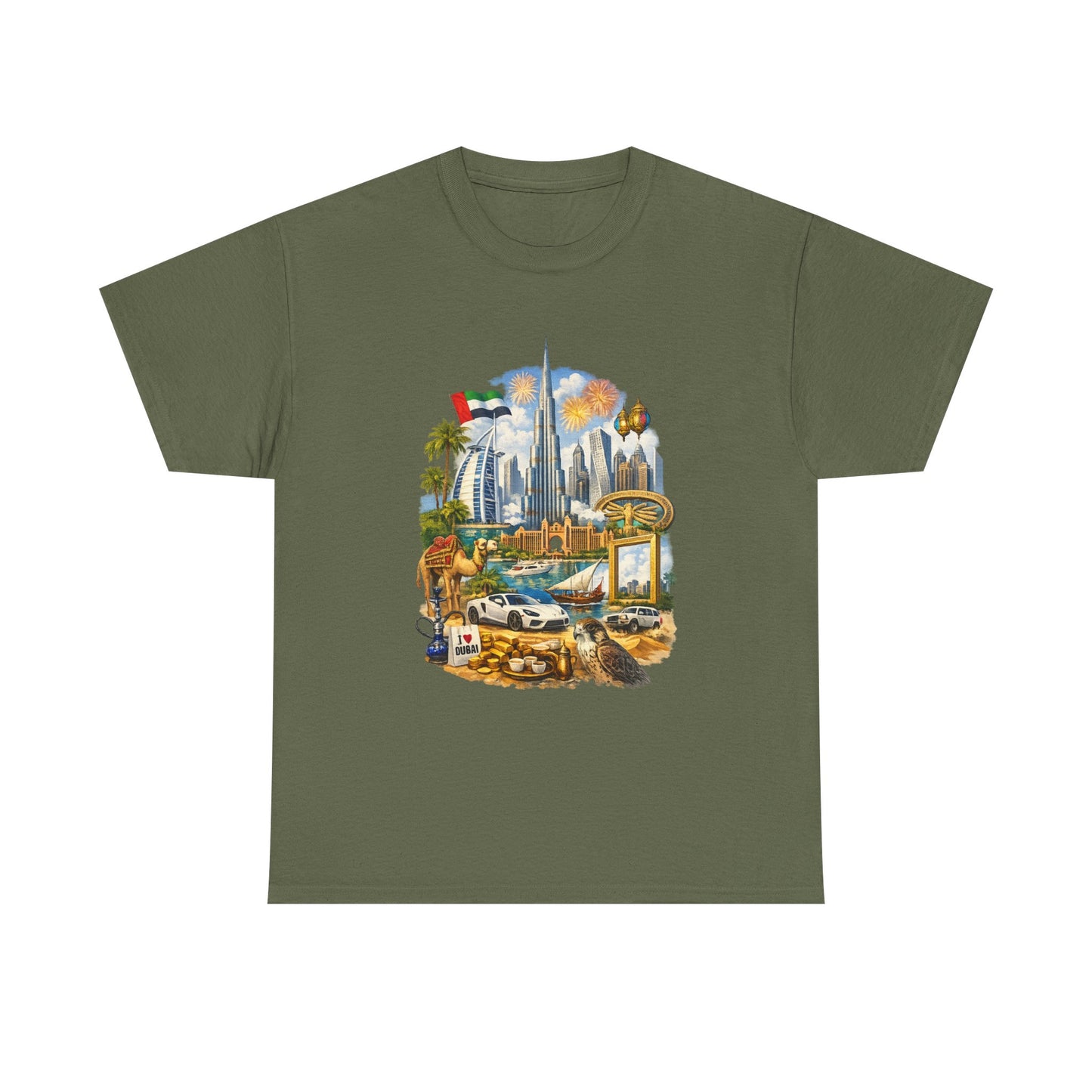 Dubai Skyline Beach Vacation T-Shirt – Retro Travel Collage Tee
