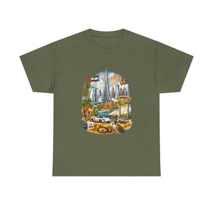 Dubai Skyline Beach Vacation T-Shirt – Retro Travel Collage Tee