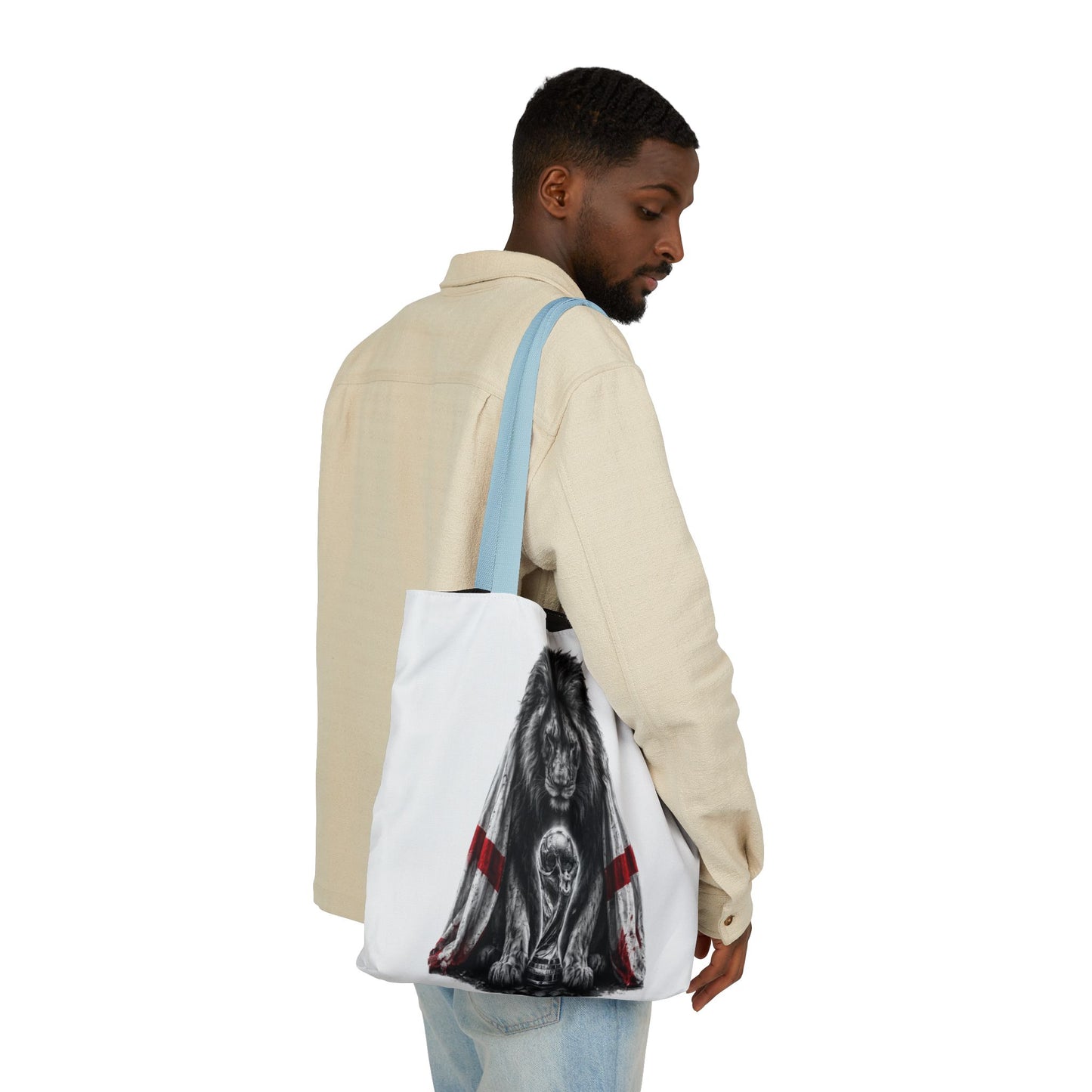 England Lion Guardian Canvas Tote — Protective Lion & Cub Illustration Tote Bag