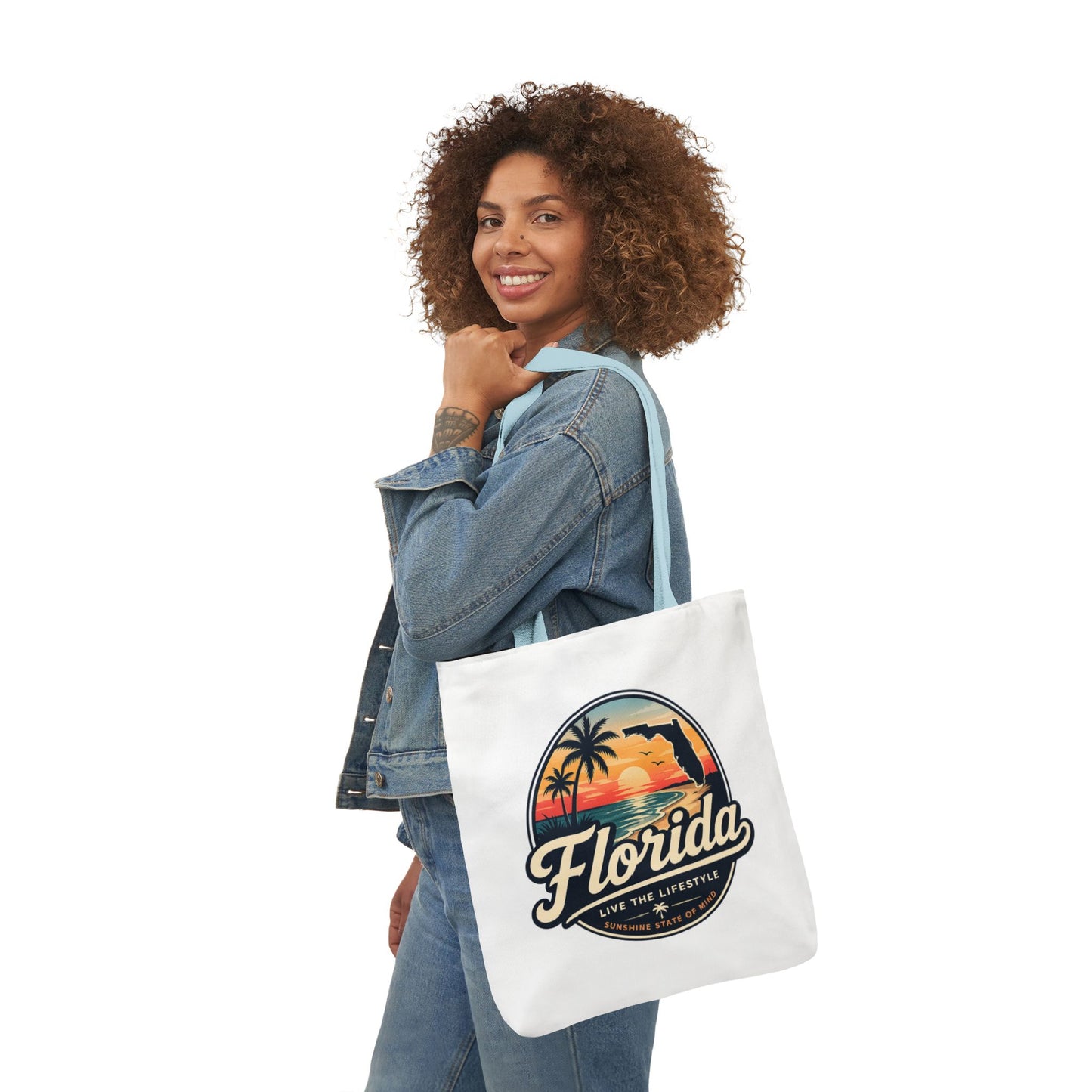 Florida Sunset Canvas Tote Bag — Retro Palm Beach Design
