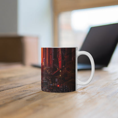 New York City Sunset Traffic Ceramic Coffee Mug — Urban Evening Skyline, 11oz & 15oz