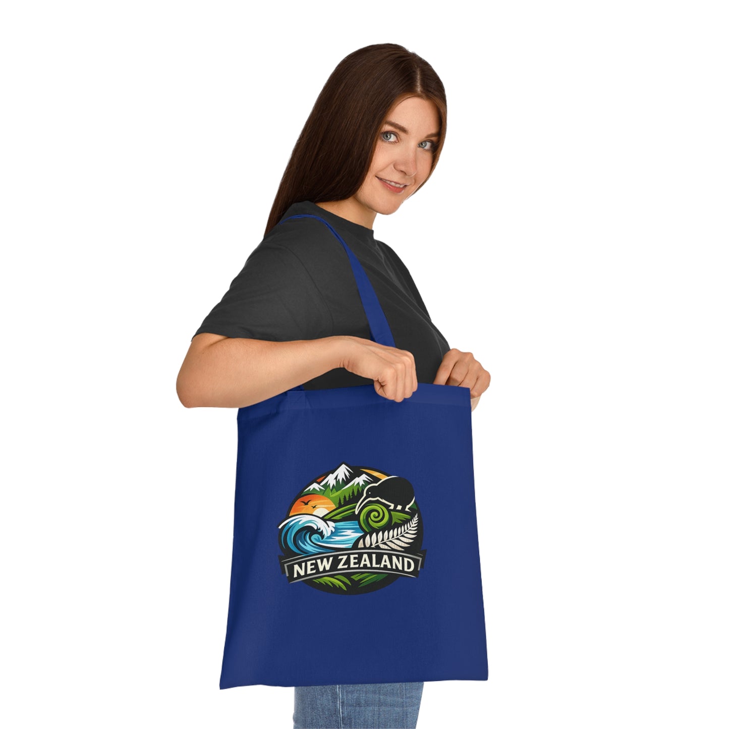 New Zealand Scenic Tote Bag — Kiwi, Fern & Mountain Cotton Shopper