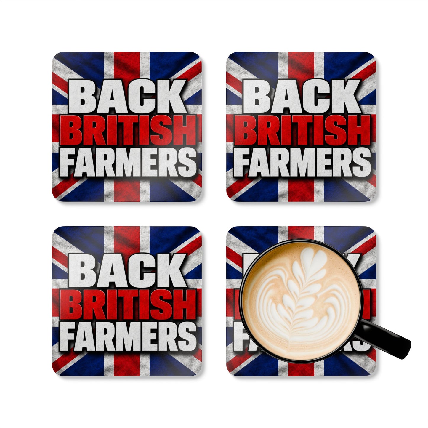 Back British Farmers Corkwood Coaster Set — Union Jack Drink Coasters for UK Farming Support