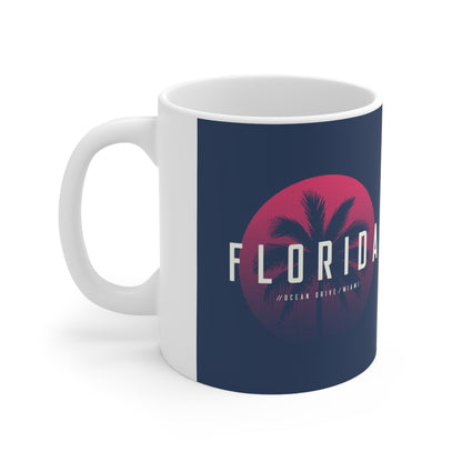 Florida Sunset Palm Coffee Mug – Retro Neon Palm Trees, 11oz & 15oz Ceramic