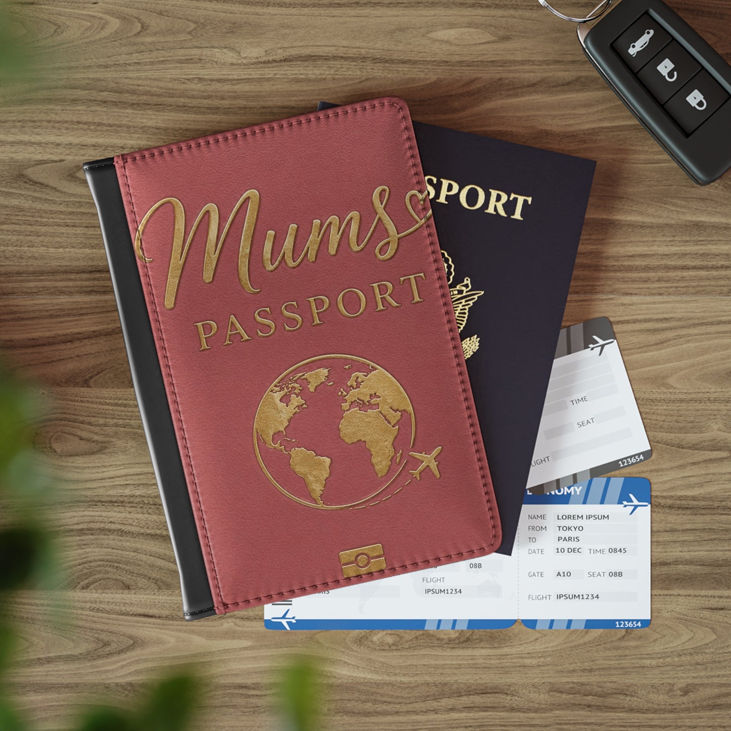 Mum’s Passport Cover – Gold Globe Travel Wallet for Moms