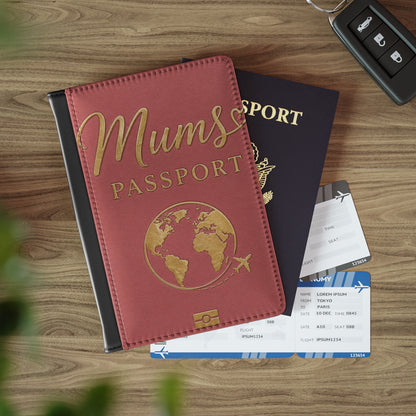Mum’s Passport Cover – Gold Globe Travel Wallet for Moms