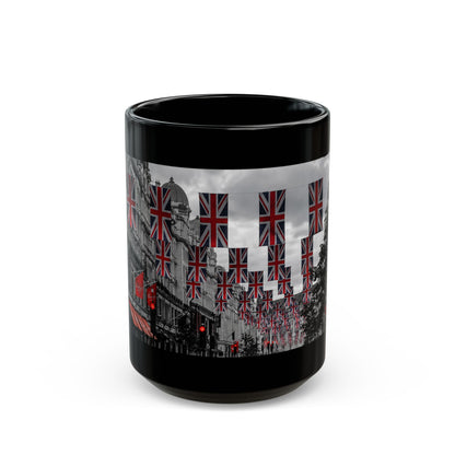 London Street Union Jack Street Scene Black Mug (11oz, 15oz) — London Flags Coffee Cup