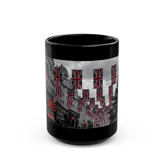 London Street Union Jack Street Scene Black Mug (11oz, 15oz) — London Flags Coffee Cup
