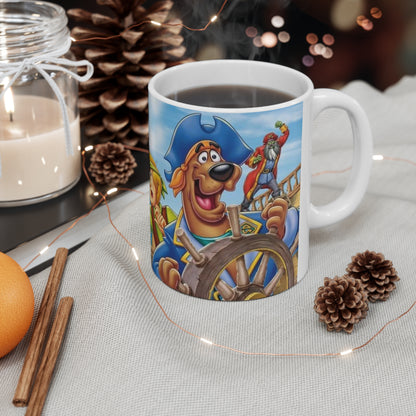 Scooby Doo Adventure Cartoon Pirate Ship Ceramic Coffee Mug — Nautical Sailing Crew Design (11oz, 15oz)