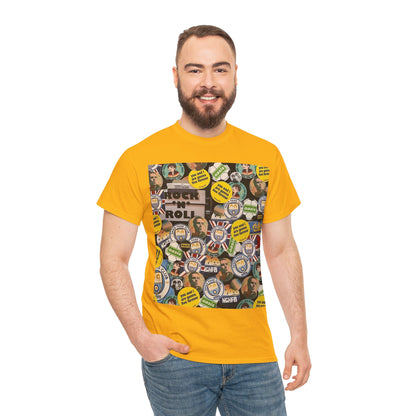 Oasis Rock & Roll Retro Button Collage Tee