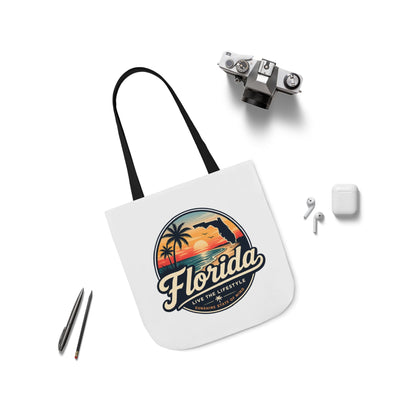 Florida Sunset Canvas Tote Bag — Retro Palm Beach Design