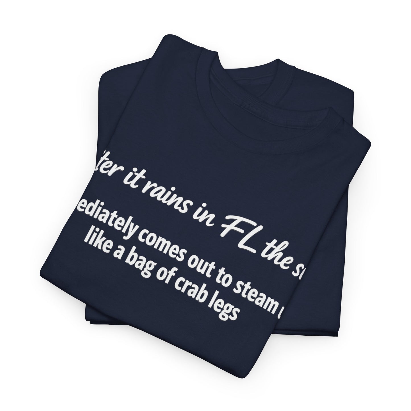 Florida Heat Tee — "after it rains in FL the sun immediately comes out to steam us like a bag of crab legs"