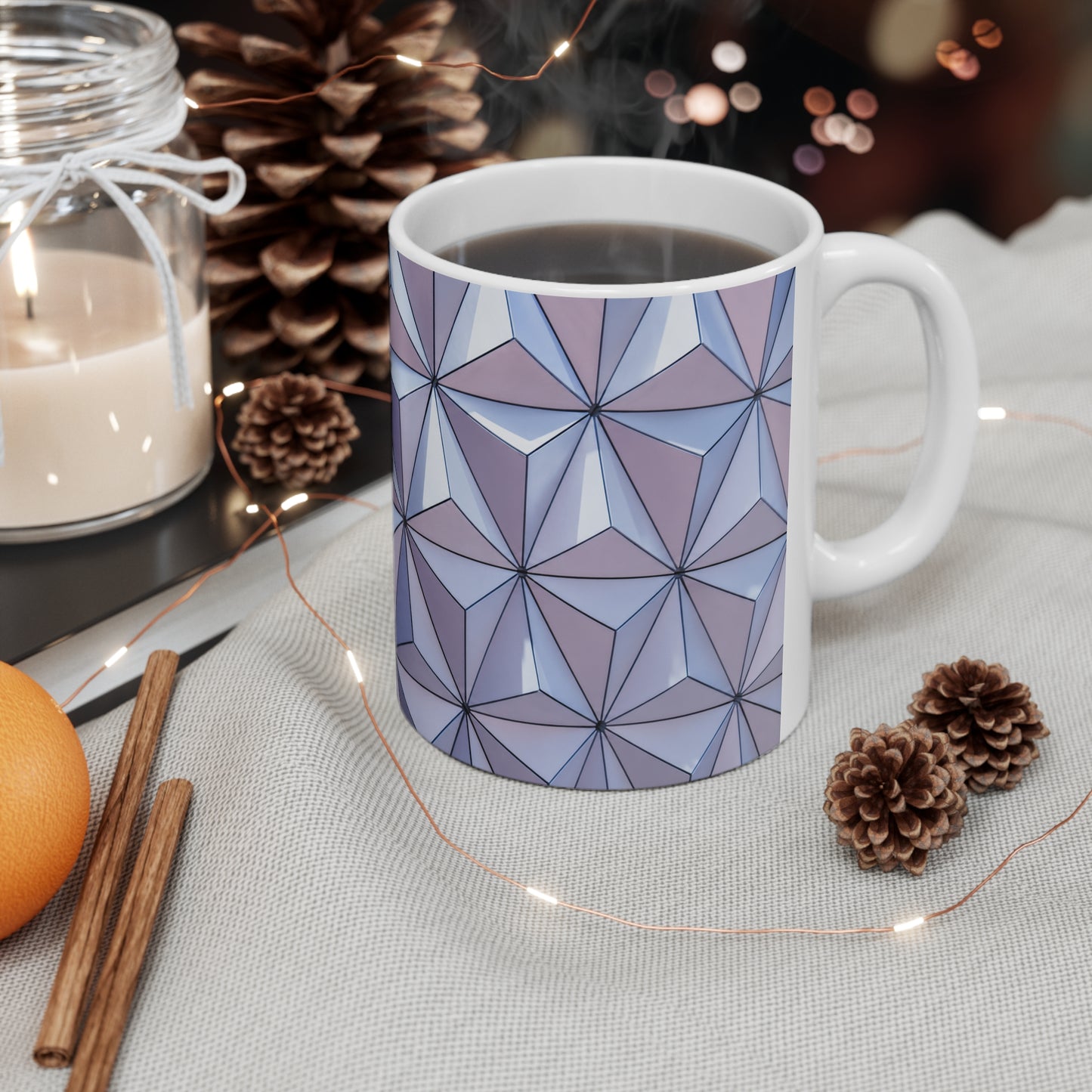 Epcot Geometric Prism Ceramic Mug — Purple Blue Patterned Coffee Cup (11oz & 15oz)
