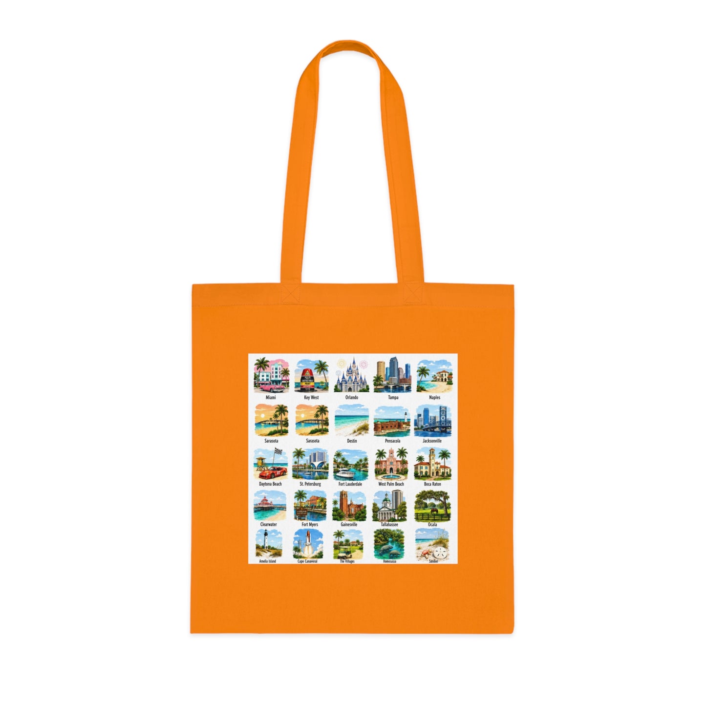 Florida City Landmarks Collage Cotton Tote – Vintage Travel Postcard Design