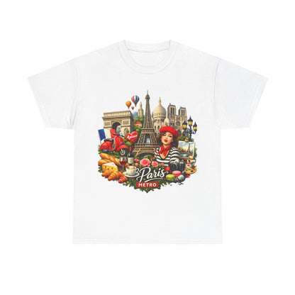 Paris Montage Tee — Eiffel Tower, Croissant & Metro Vintage Travel T‑Shirt