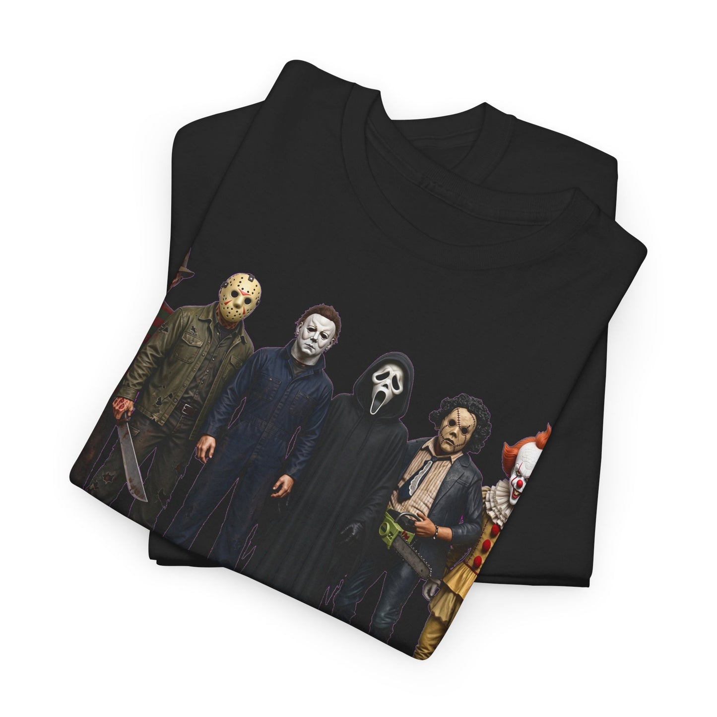 Horror Icons Lineup T‑Shirt – Freddy, Jason, Michael, Ghostface & Pennywise Tee