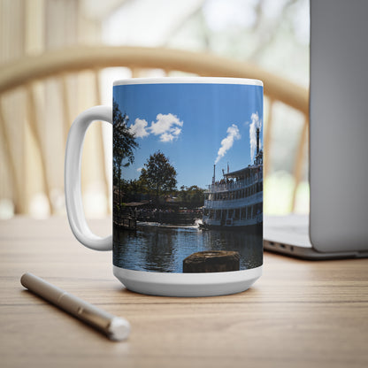 Magic Kingdom Steamboat River Scene Ceramic Mug — Scenic Paddlewheel Boat Coffee Cup (11oz/15oz)