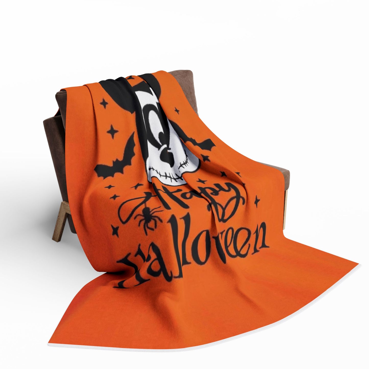 Halloween Mickey Fleece Blanket — 'Happy Halloween' Orange Cozy Throw
