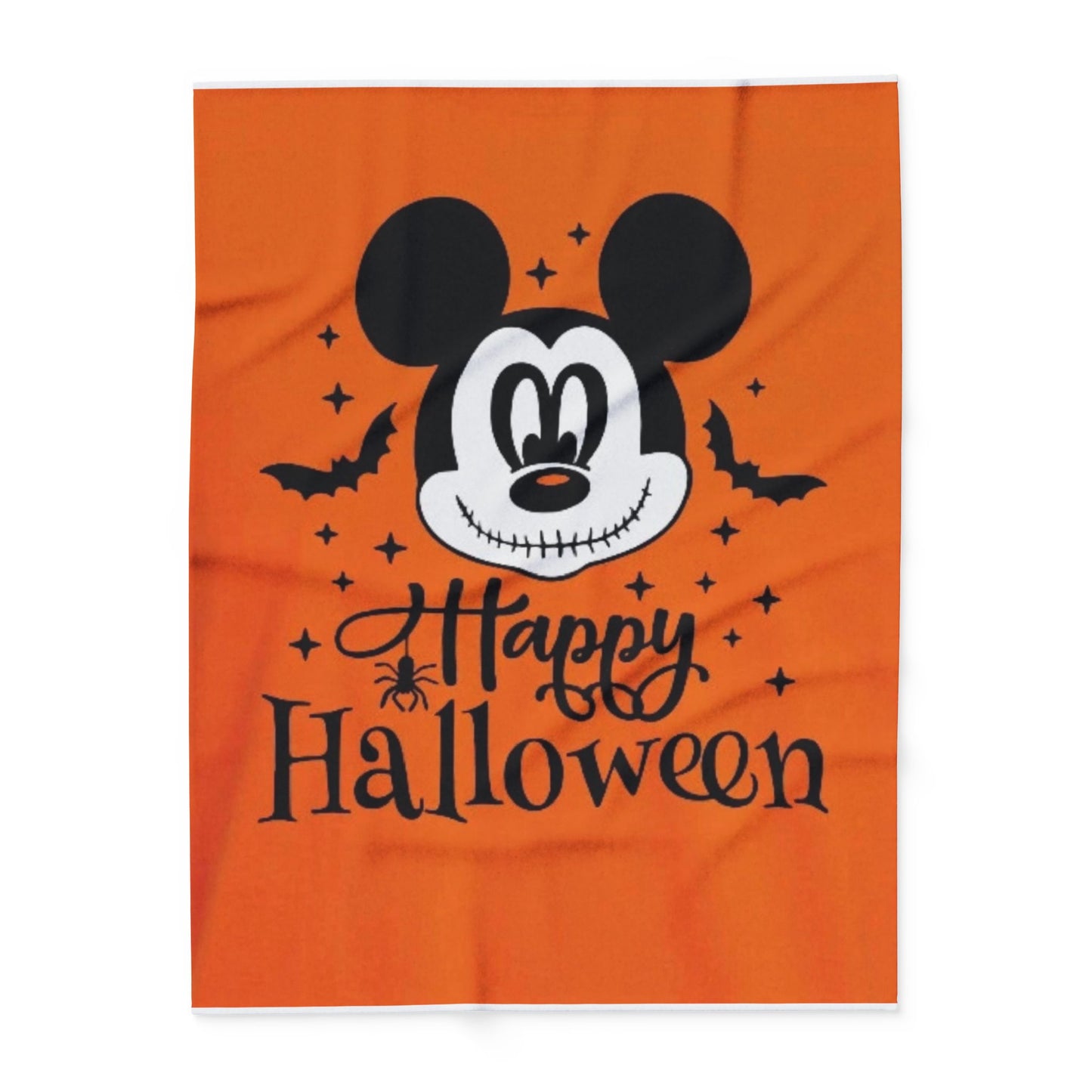 Halloween Mickey Fleece Blanket — 'Happy Halloween' Orange Cozy Throw