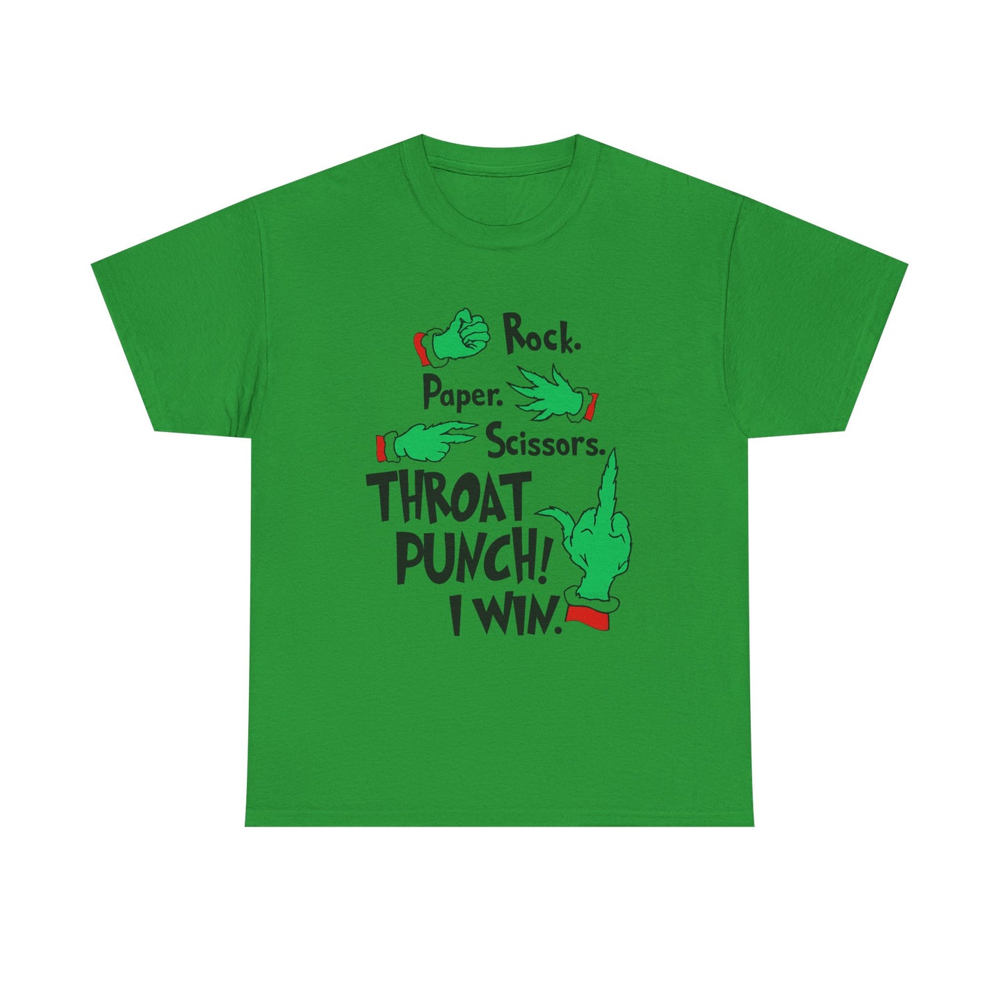 Funny Holiday Tee — "Rock. Paper. Scissors. Throat Punch! I Win" Graphic T-Shirt