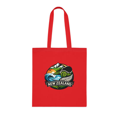 New Zealand Scenic Tote Bag — Kiwi, Fern & Mountain Cotton Shopper