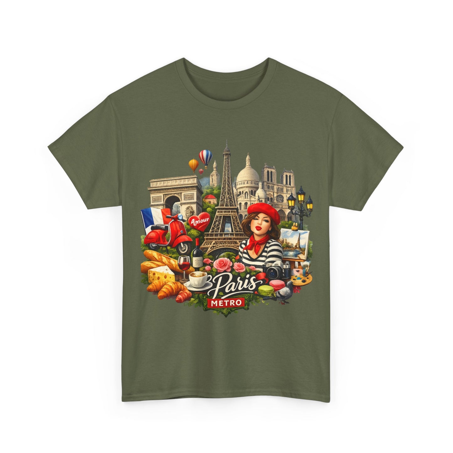Paris Montage Tee — Eiffel Tower, Croissant & Metro Vintage Travel T‑Shirt