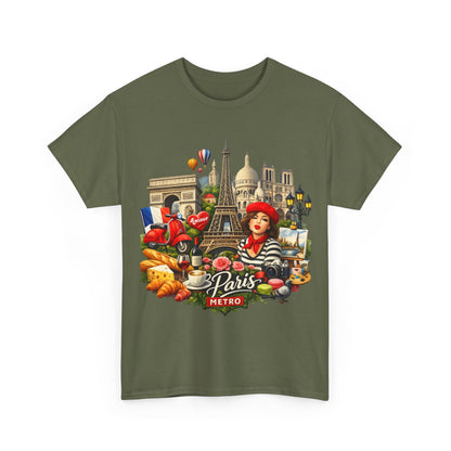 Paris Montage Tee — Eiffel Tower, Croissant & Metro Vintage Travel T‑Shirt
