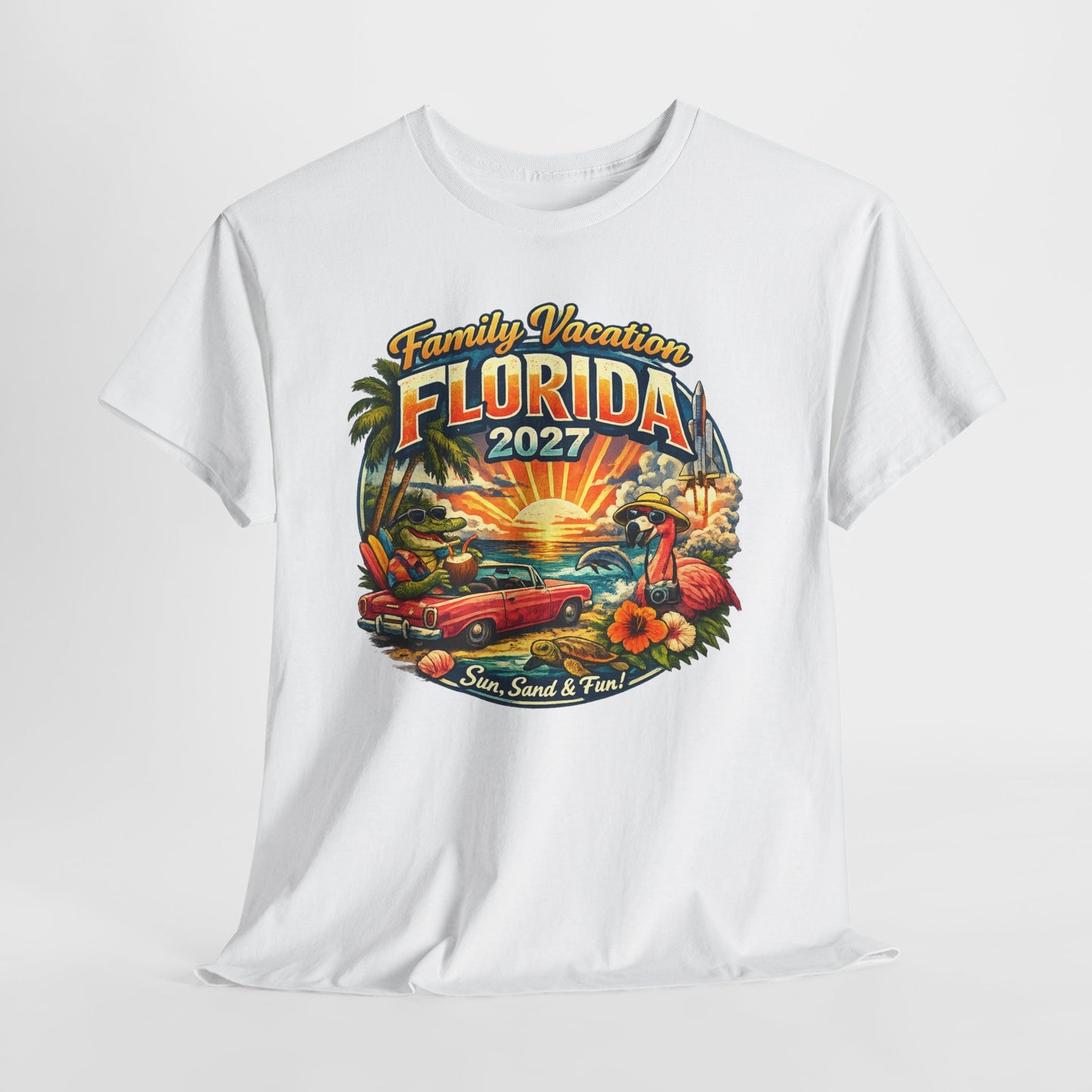 Florida Family Vacation 2027 T-Shirt — Retro Sunset Beach Design