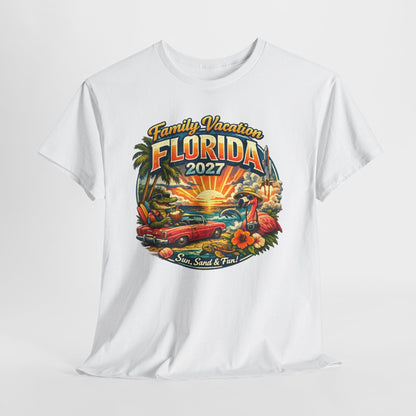 Florida Family Vacation 2027 T-Shirt — Retro Sunset Beach Design