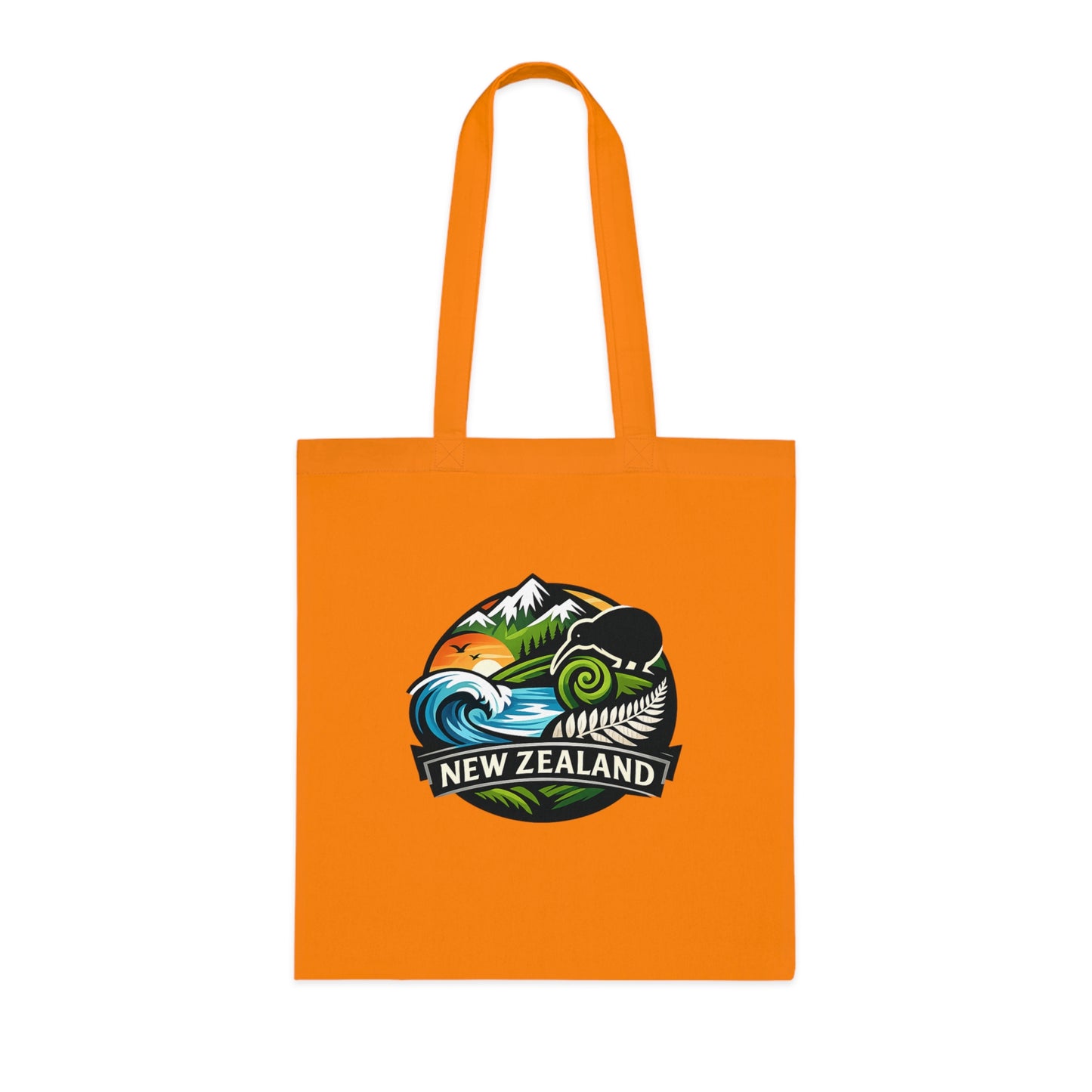 New Zealand Scenic Tote Bag — Kiwi, Fern & Mountain Cotton Shopper