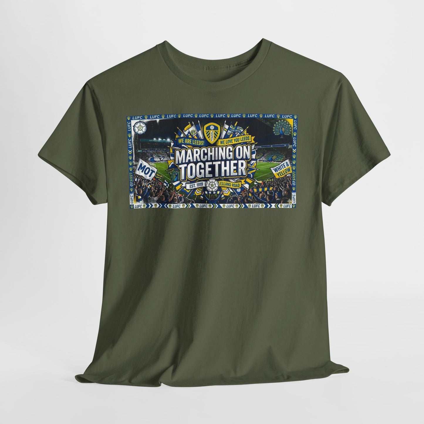 Leeds United T-Shirt — "Marching On Together" Fan Tee (Soccer Supporter Graphic)