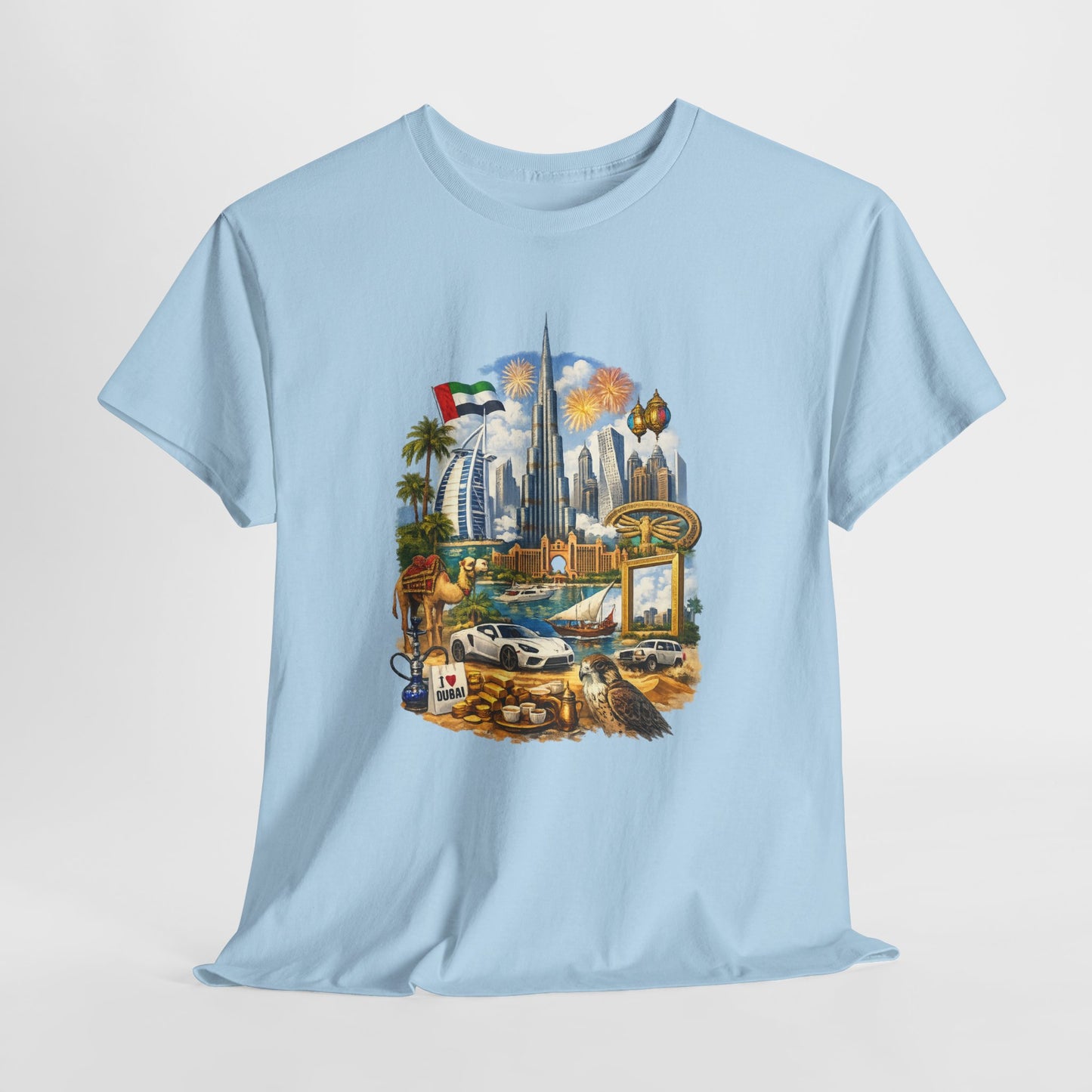 Dubai Skyline Beach Vacation T-Shirt – Retro Travel Collage Tee
