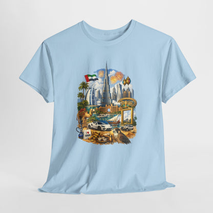 Dubai Skyline Beach Vacation T-Shirt – Retro Travel Collage Tee