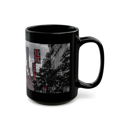 London Street Union Jack Street Scene Black Mug (11oz, 15oz) — London Flags Coffee Cup