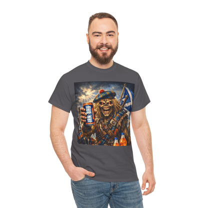Scottish Rock Skull T‑Shirt — Eddie the Piper with Flag & Can Graphic Tee