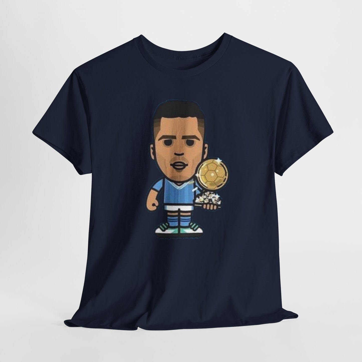 Rodri Manchester City Cartoon Tee — Player Holding Trophy Graphic Shirt