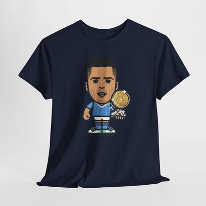 Rodri Manchester City Cartoon Tee — Player Holding Trophy Graphic Shirt