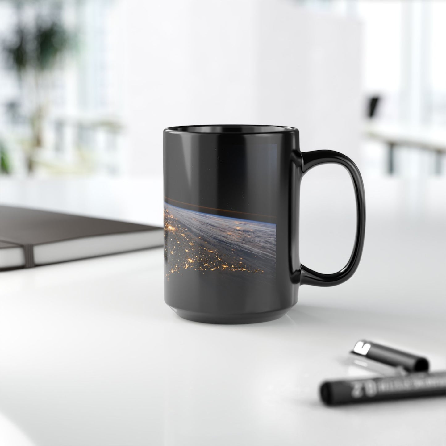 Earth at Night Black Coffee Mug – Satellite City Lights 11oz/15oz