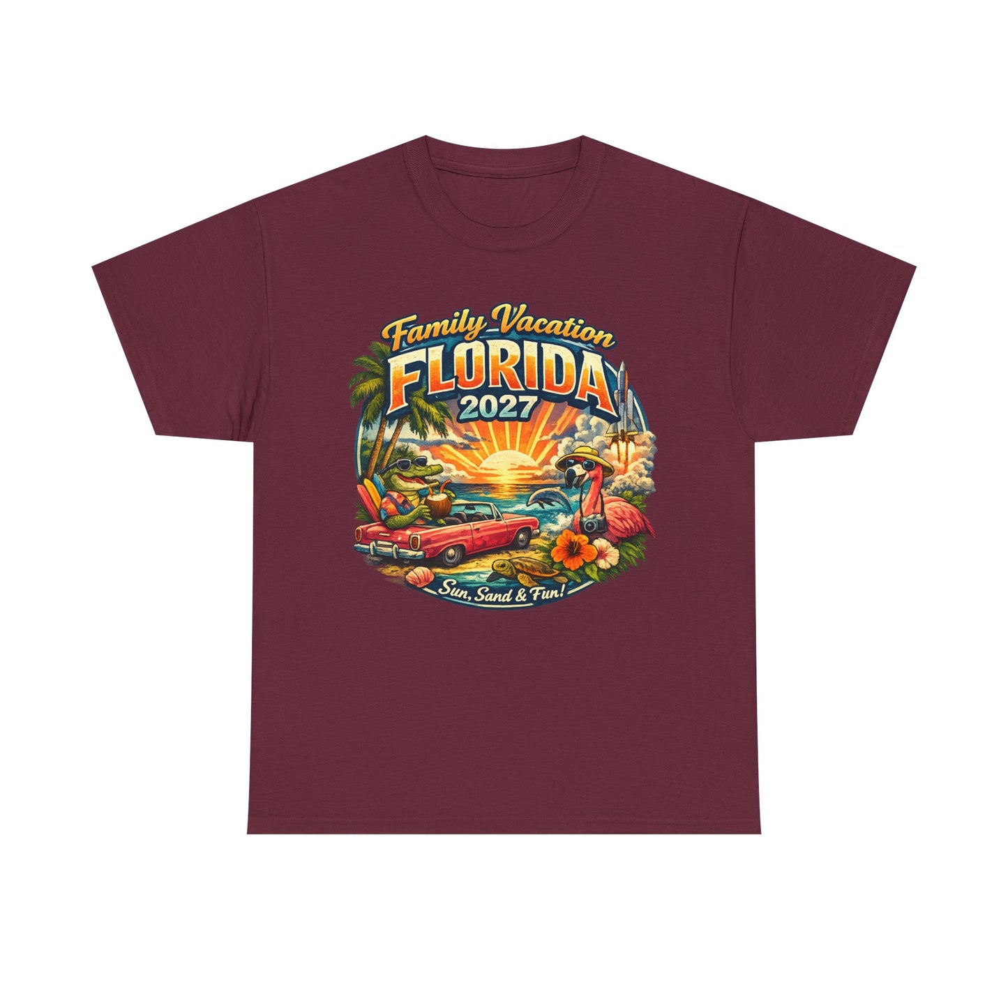 Florida Family Vacation 2027 T-Shirt — Retro Sunset Beach Design