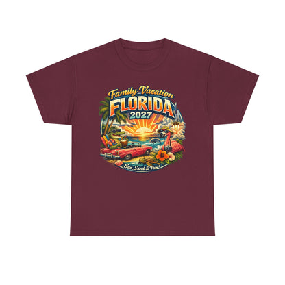 Florida Family Vacation 2027 T-Shirt — Retro Sunset Beach Design