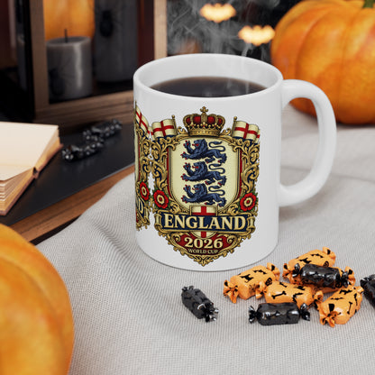 England 2026 World Cup Ceramic Mug — Vintage Three Lions Coffee Cup (11oz & 15oz)