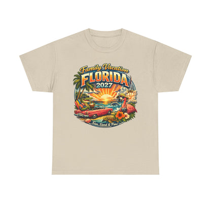 Florida Family Vacation 2027 T-Shirt — Retro Sunset Beach Design