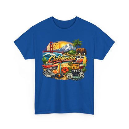 California Vintage Travel T-Shirt — Golden Gate, Palm Trees & Route 66 Tee