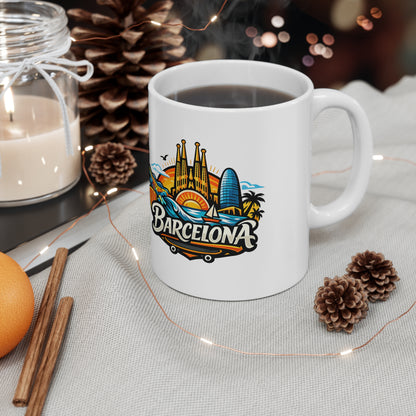 Barcelona Skyline Coffee Mug — Colorful Travel Souvenir 11oz/15oz