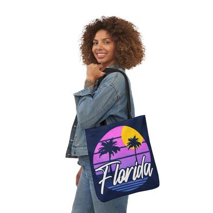 Florida Sunset Palm Tote Bag — Retro Beach Canvas Tote